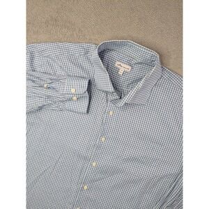 Peter Millar Mens XXL Blue Check Pattern Dress Shirt 100% Cotton Button Down